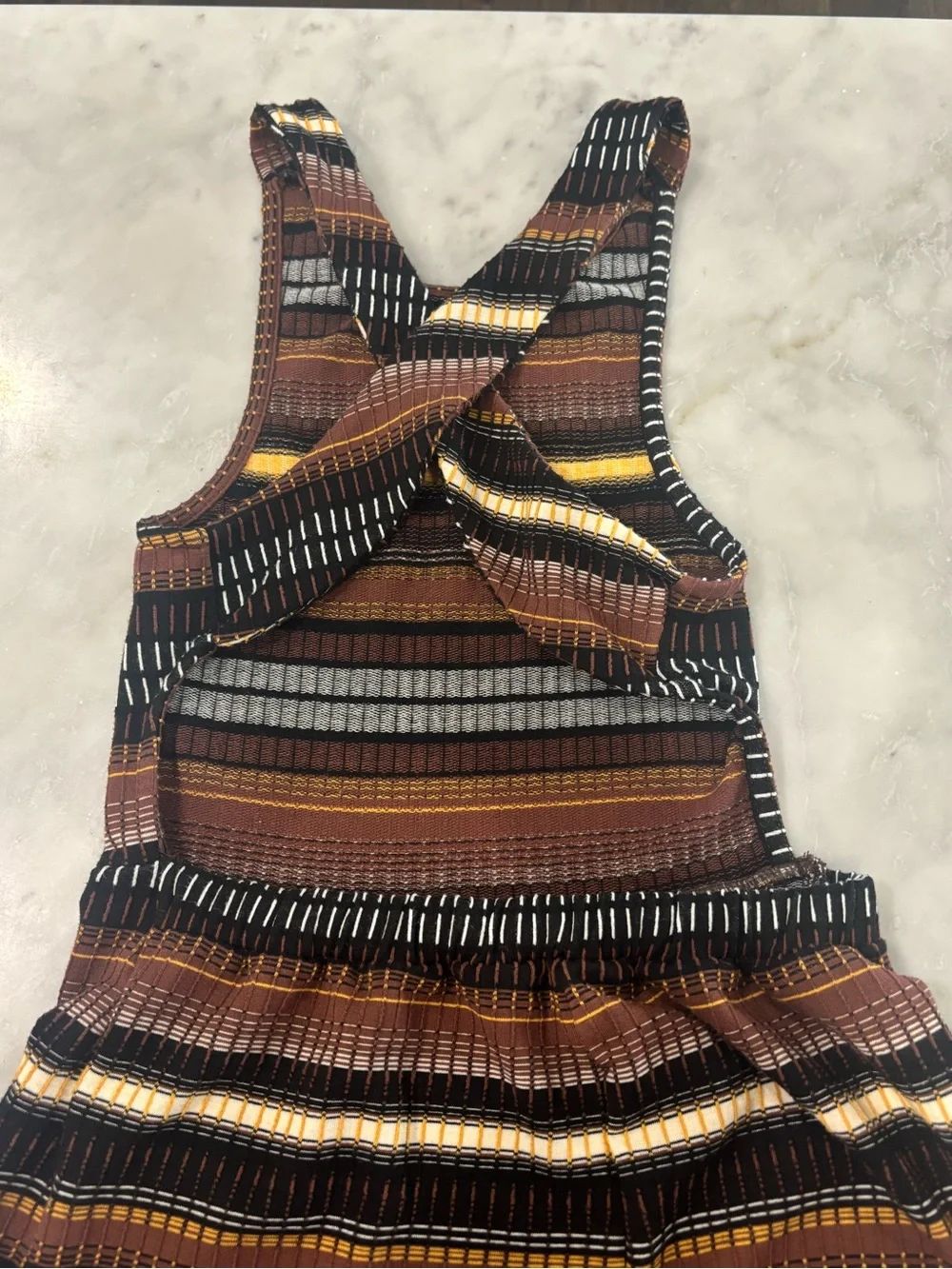 Free People Dixie Strapless Brown Black Cream Multi-Stripe Wide-Leg Jumpsuit